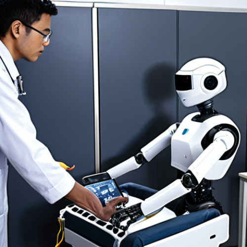 **

A diverse group of people (including a coder, a healthcare worker, an elderly person, and a factory worker) interacting with various types of robots (a delivery bot, a surgical robot, an industrial arm, a social robot). The image should evoke a sense of progress and potential benefit, but also hint at underlying ethical concerns through subtle visual cues – perhaps a questioning expression on someone's face, or a shadow looming over a worker near a robotic arm. The overall style should be slightly futuristic but grounded in a relatable, everyday setting.

**