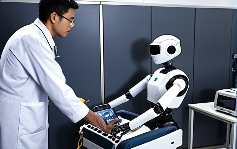 **
A diverse group of people (including a coder, a healthcare worker, an elderly person, and a factory worker) interacting with various types of robots (a delivery bot, a surgical robot, an industrial arm, a social robot). The image should evoke a sense of progress and potential benefit, but also hint at underlying ethical concerns through subtle visual cues – perhaps a questioning expression on someone's face, or a shadow looming over a worker near a robotic arm. The overall style should be slightly futuristic but grounded in a relatable, everyday setting.
**